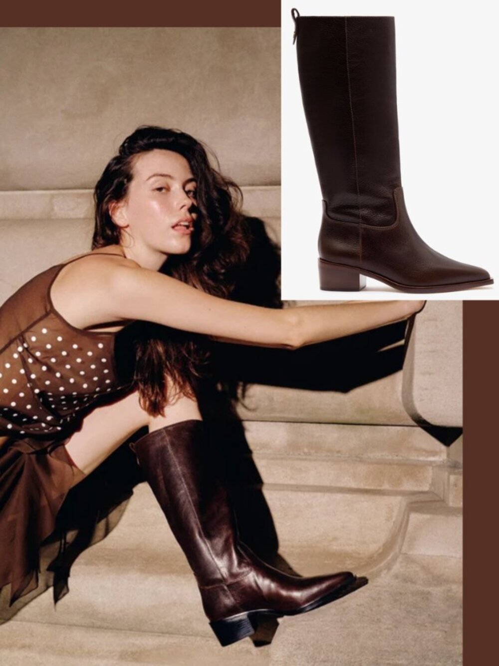 Larroude Florencia Western Riding Boot In Brown Leather
